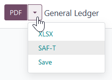 SAF-T 按钮,用于以 XML 格式导出文件