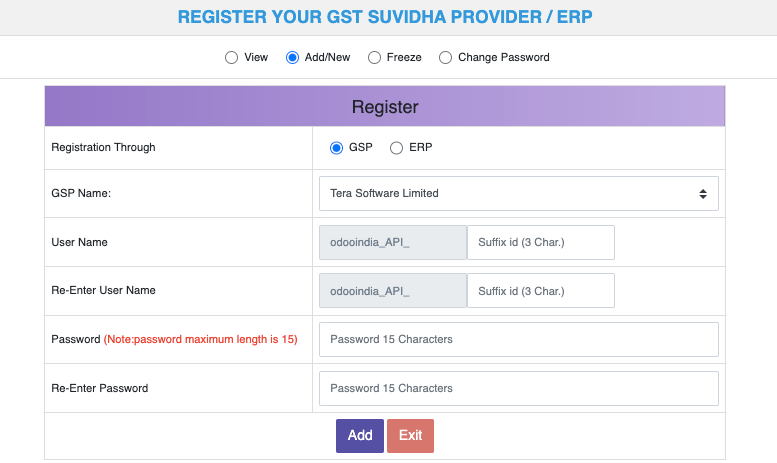 提交 GSP API 注册详细信息
