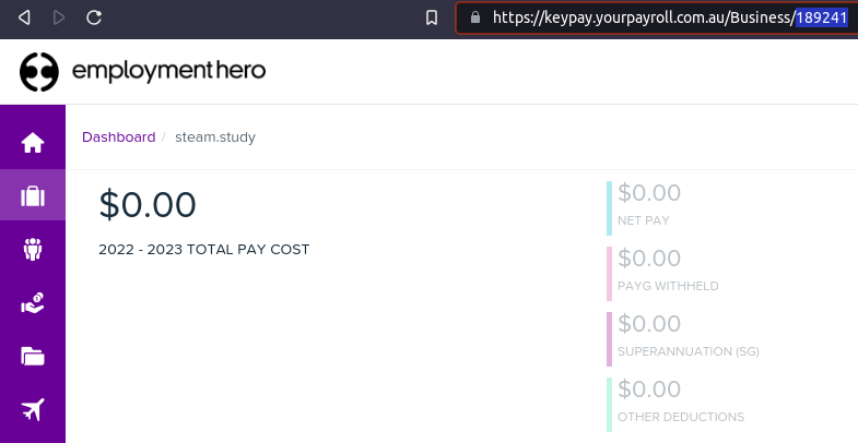 在 URL 中查找 Employment Hero 企业 ID。
