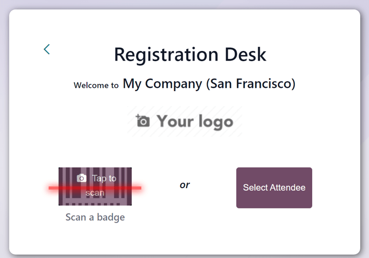 Odoo 活动应用程序中的签到处页面。