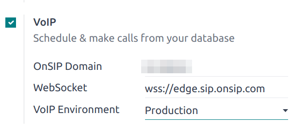 在 Odoo 设置应用程序中进行 VoIP 配置设置。